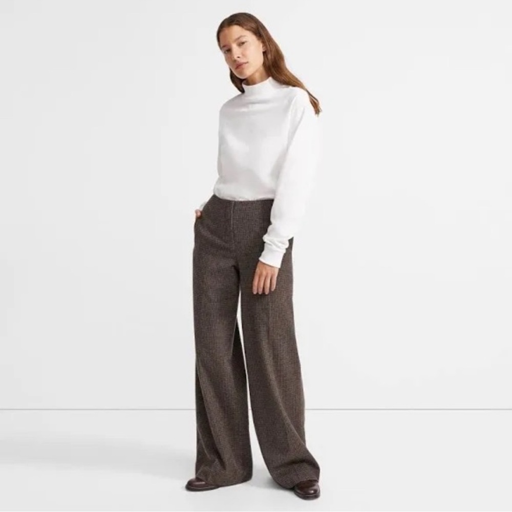 Theory Wool Blend Wide Pant Houndstooth Flannel Trouser Pants